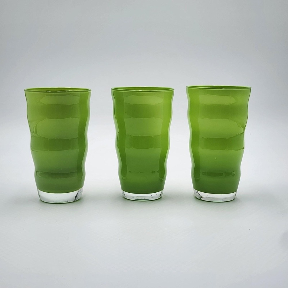 Lime Green Glass Wavy Tumblers Cups Set of 3 Dansk Del Rio Retro Barware